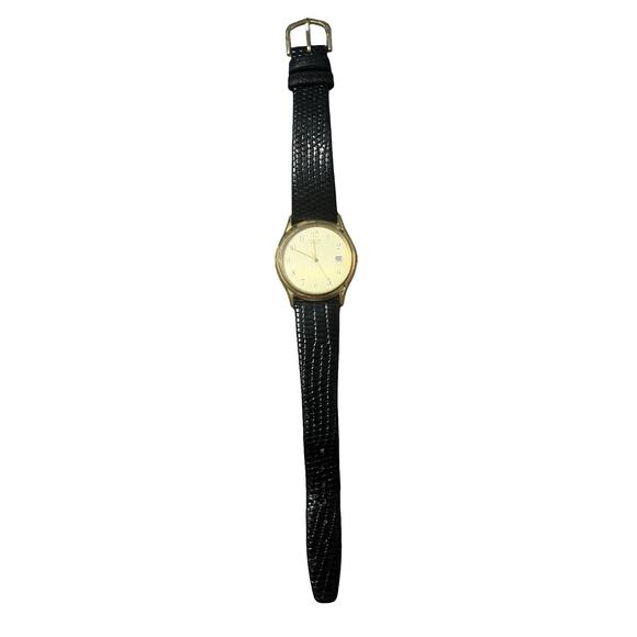 Citzen Quarts Gold Face Watch With Black Band 8110 - Picture 1 of 5